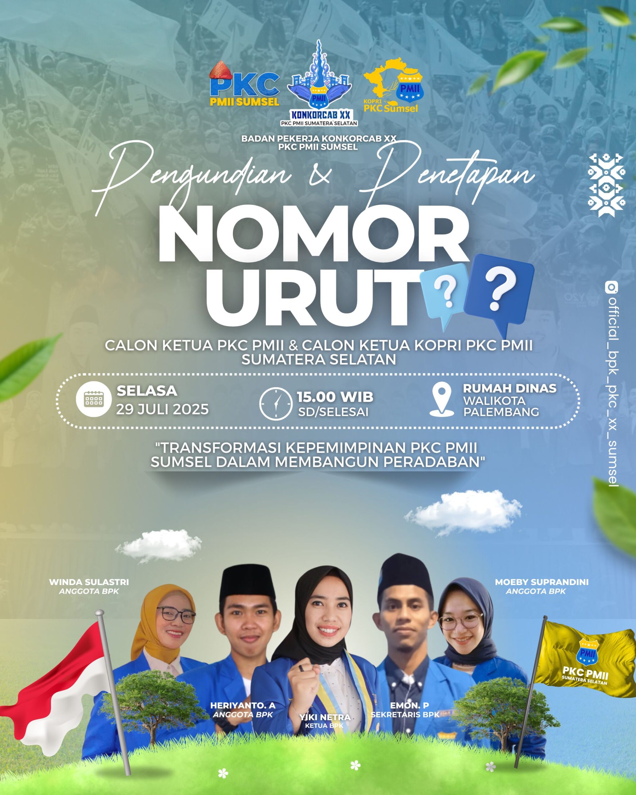 Pengundian dan Penetapan Nomor Urut Calon Ketua PKC PMII dan KOPRI PKC PMII Sumsel Digelar di Rumah Dinas Wali Kota Palembang